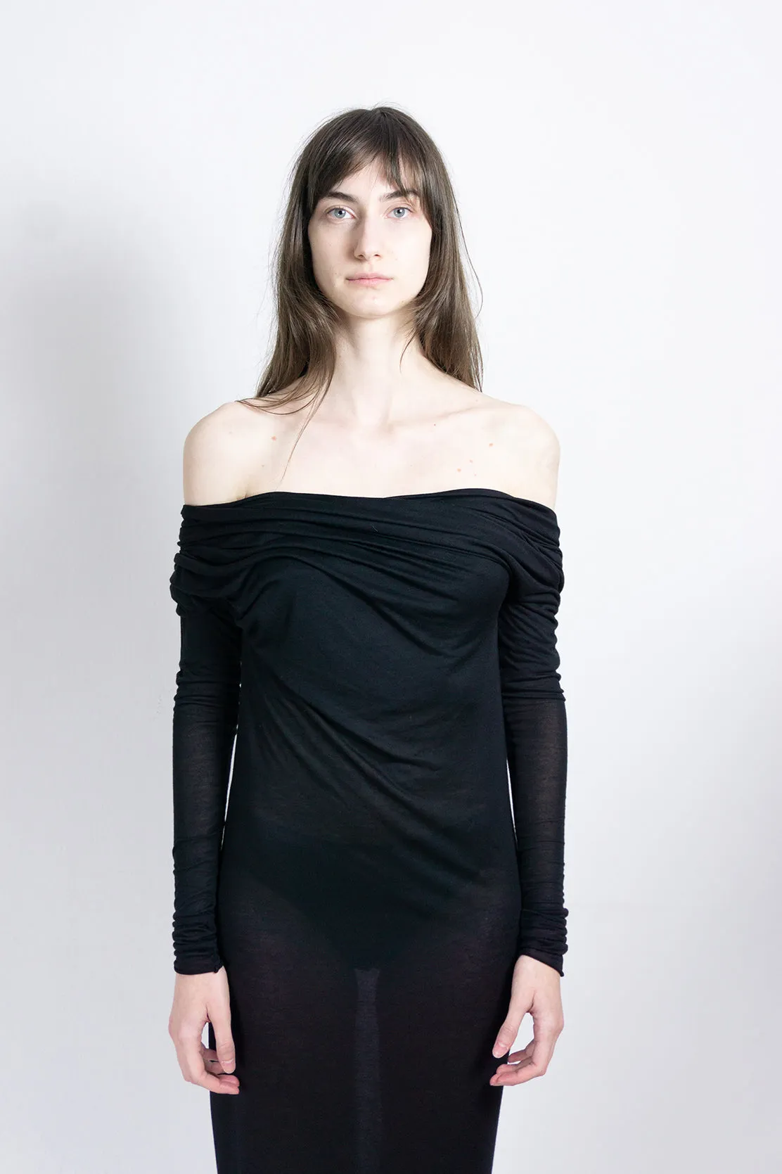 Black off-shoulder jersey dress