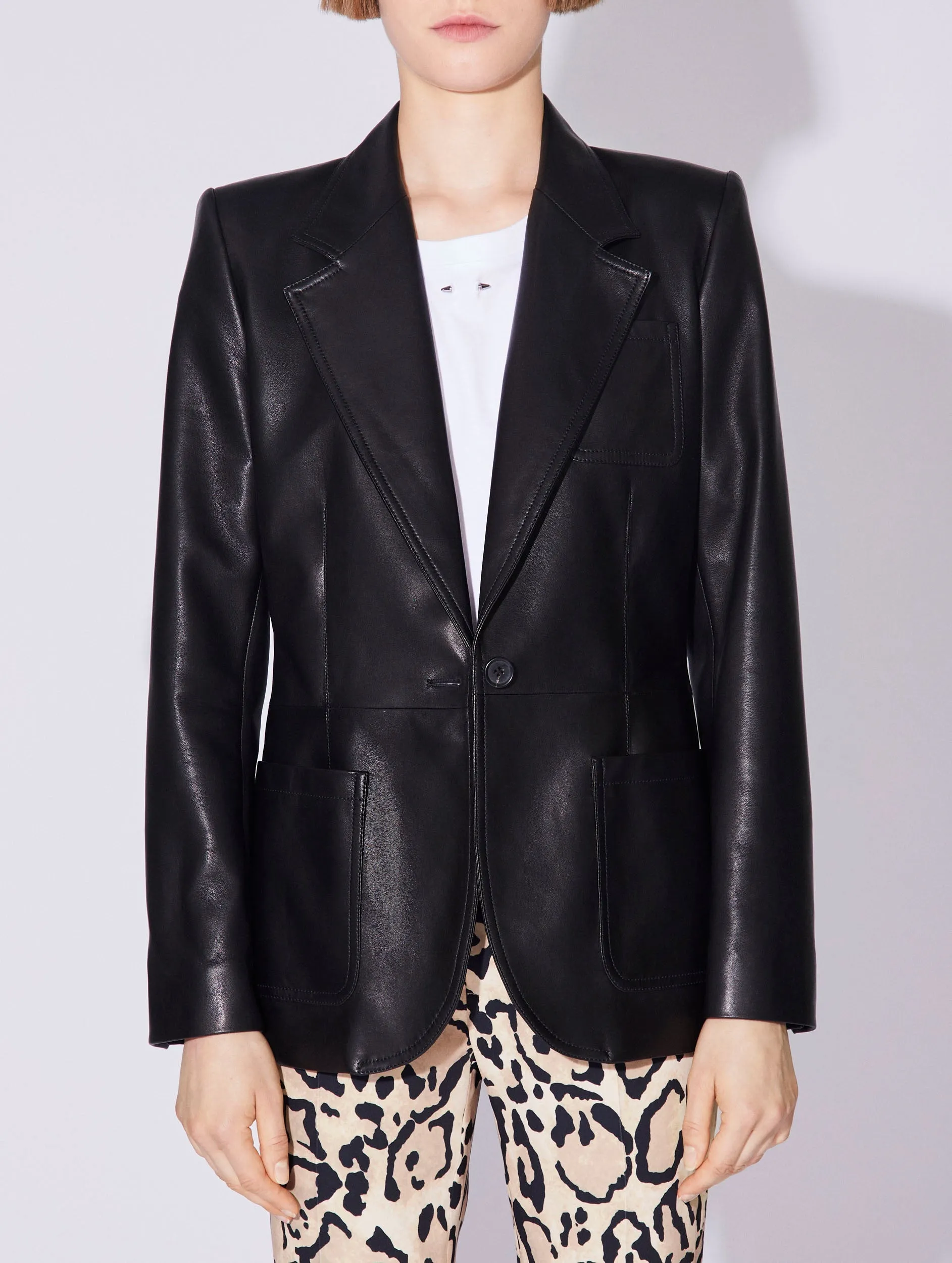 Black plongé lambskin leather jacket