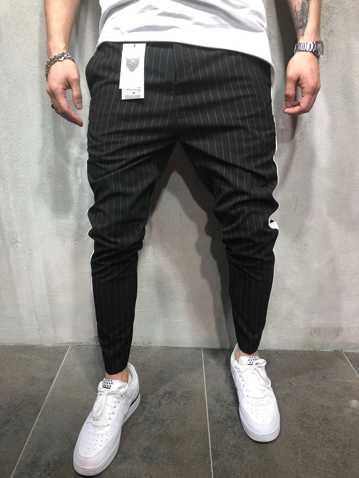 Black Side Striped Casual Jogger Pant A109