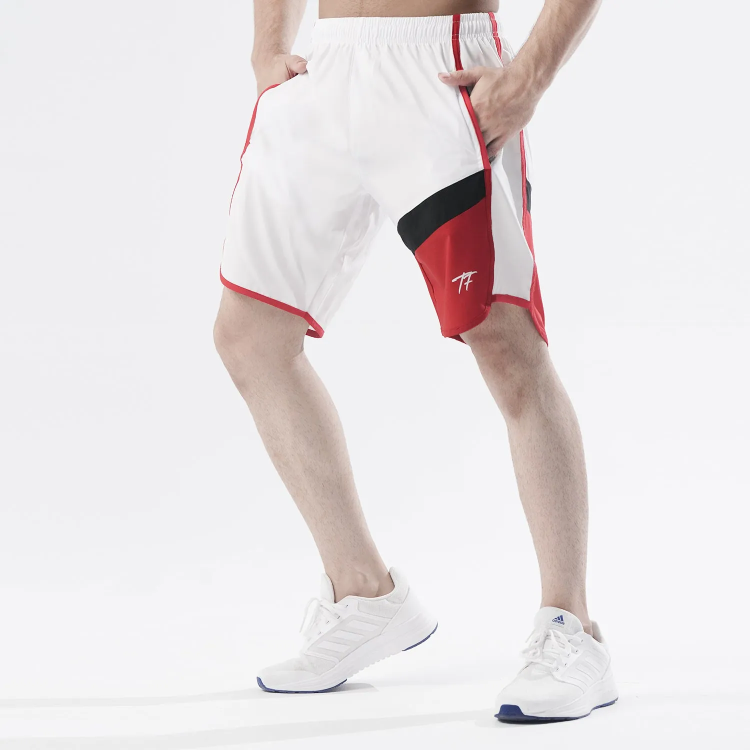 Black White And Red Tri-Panel Fitness Stage Shorts