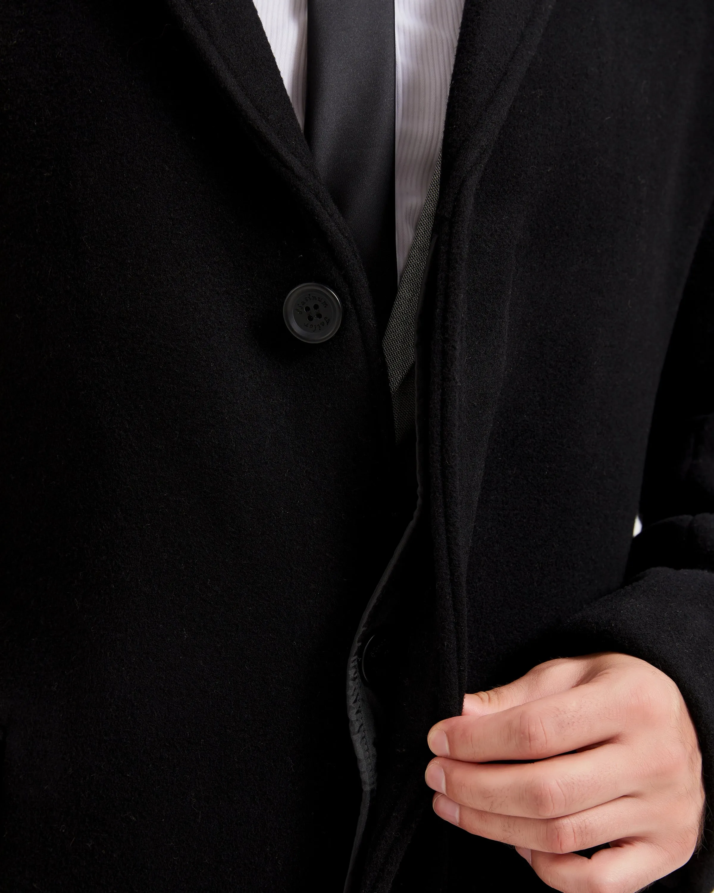 Black Wool Cashmere Bond Overcoat Black Lining