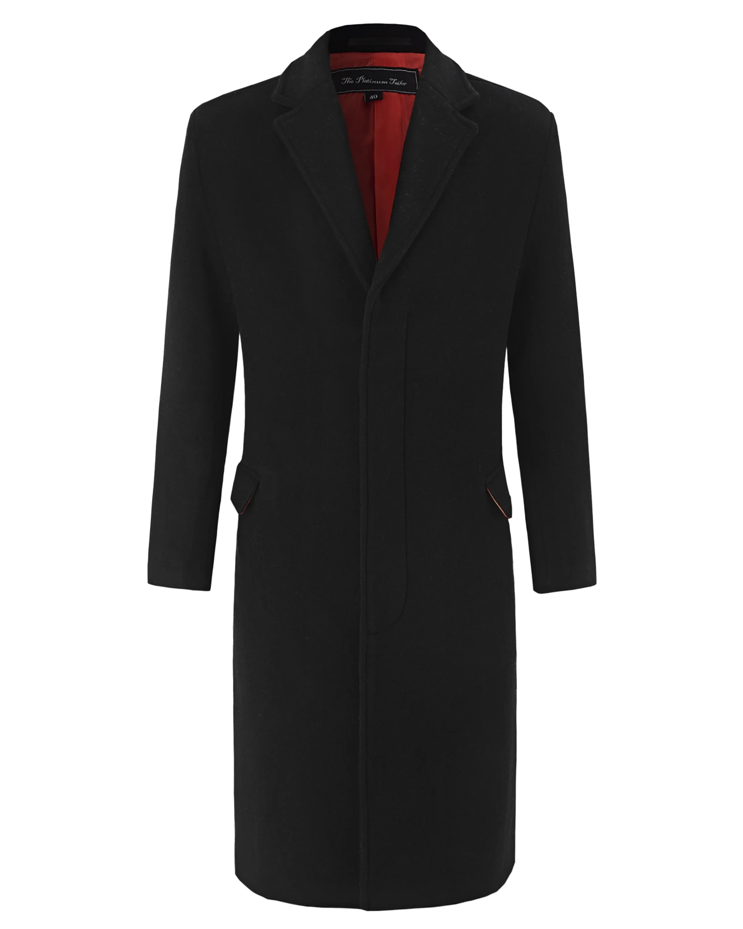 Black Wool Cashmere Bond Overcoat Red Lining