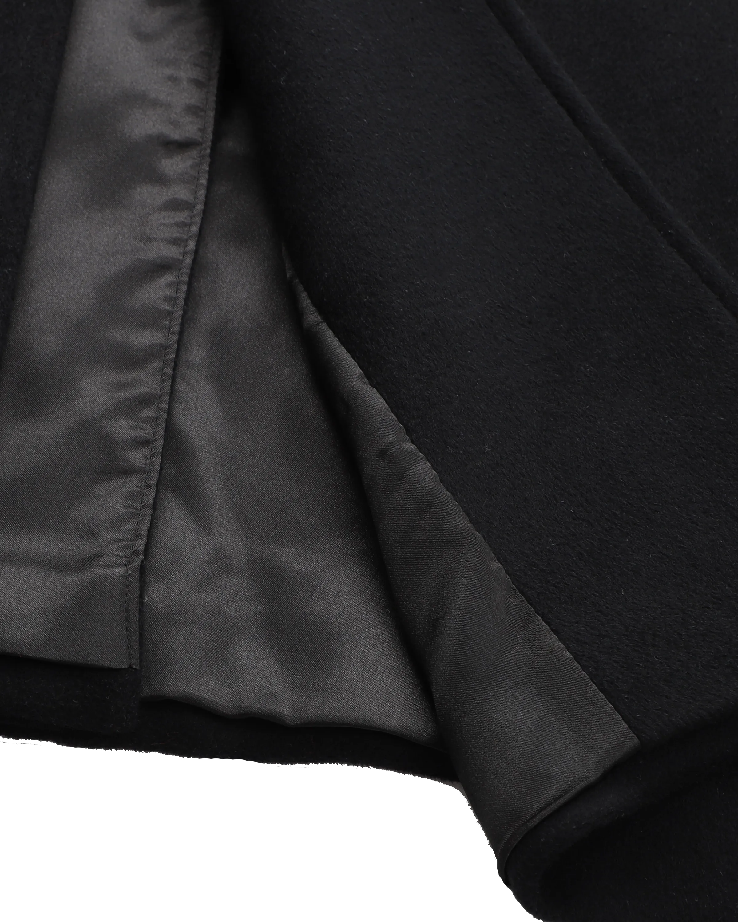 Black Wool Cashmere Covert Overcoat With Black Lining