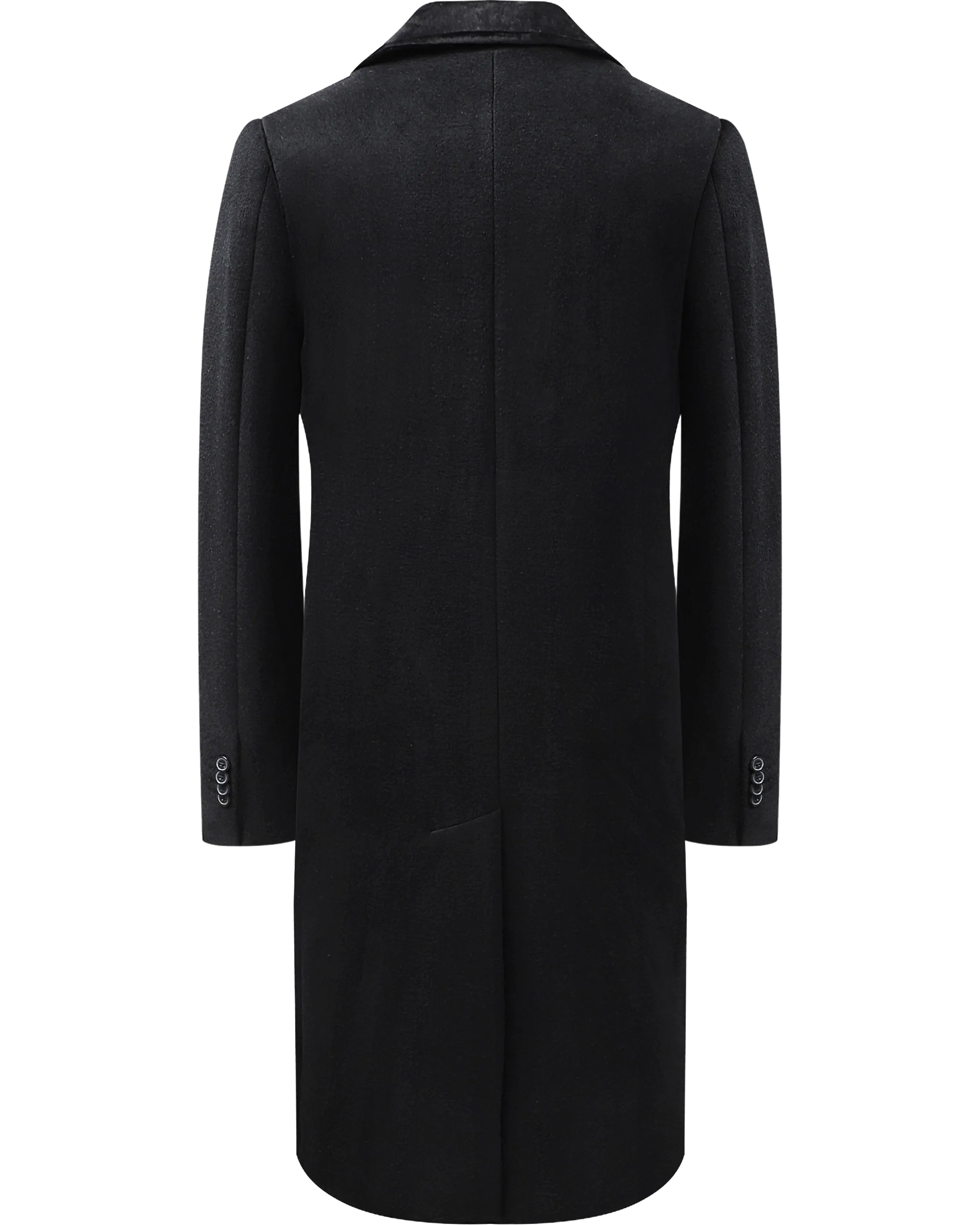 Black Wool Cashmere Covert Overcoat With Black Lining