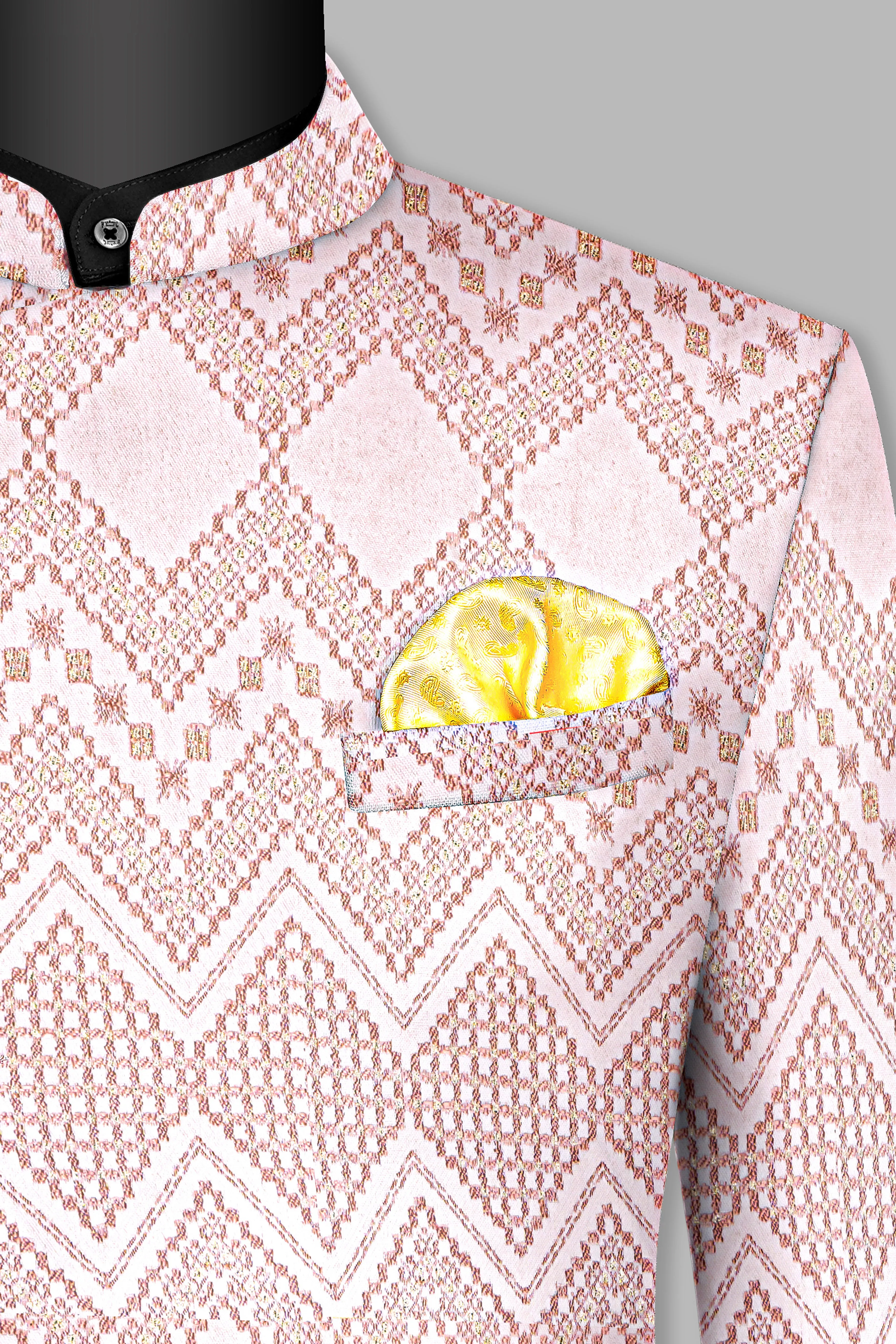 Blossom Pink Thread and Chevron Sequin Embroidered Cross Placket Bandhgala Jodhpuri