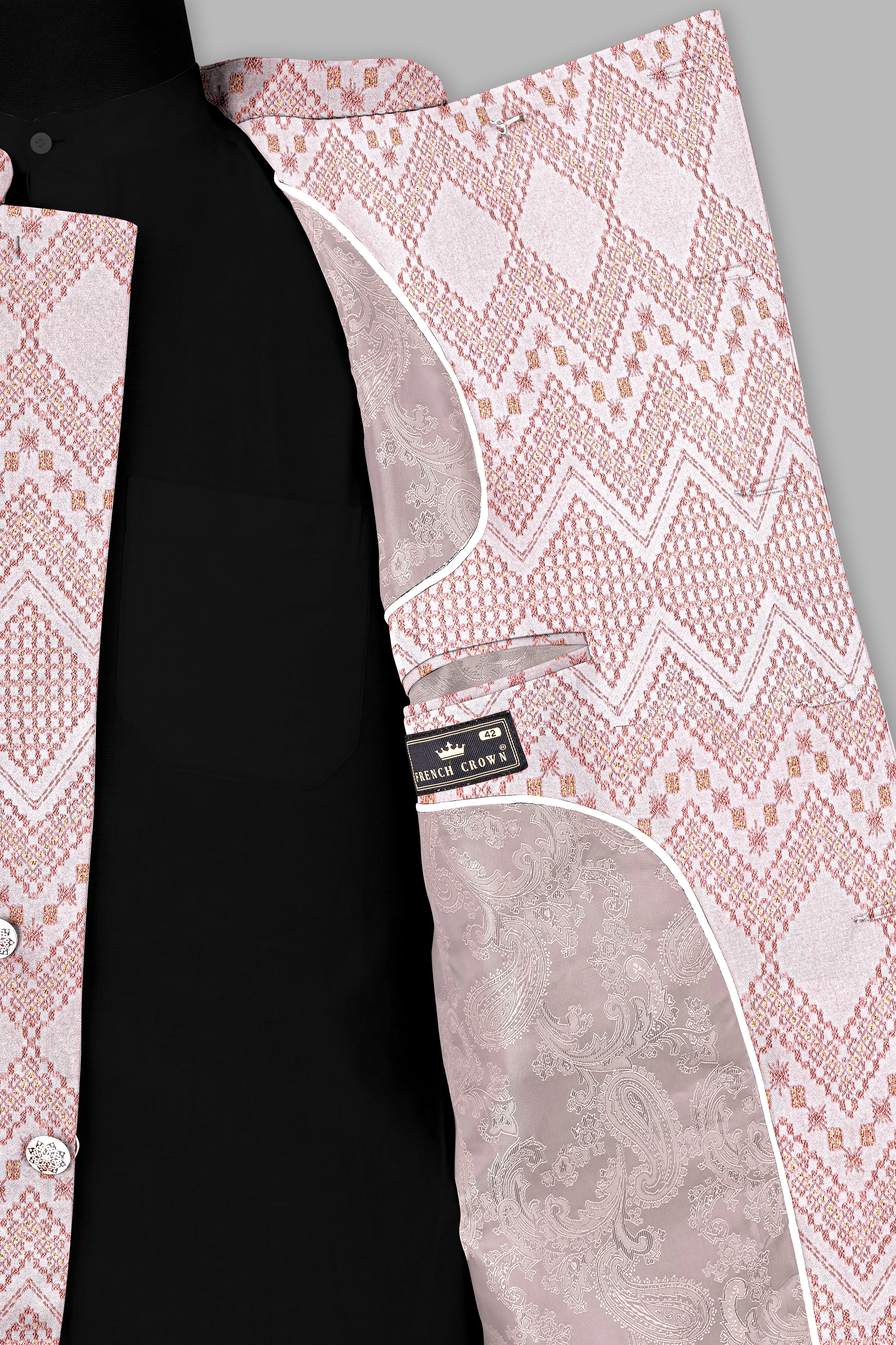 Blossom Pink Thread and Chevron Sequin Embroidered Cross Placket Bandhgala Jodhpuri