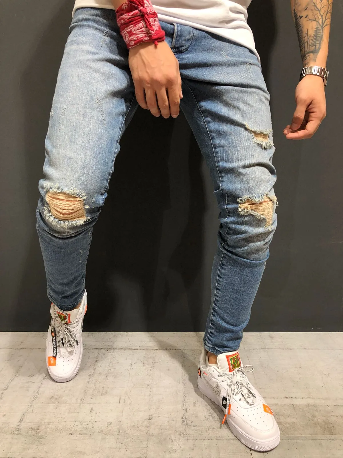 Blue Destroyed  Skinny Fit Denim A157 Streetwear Jeans