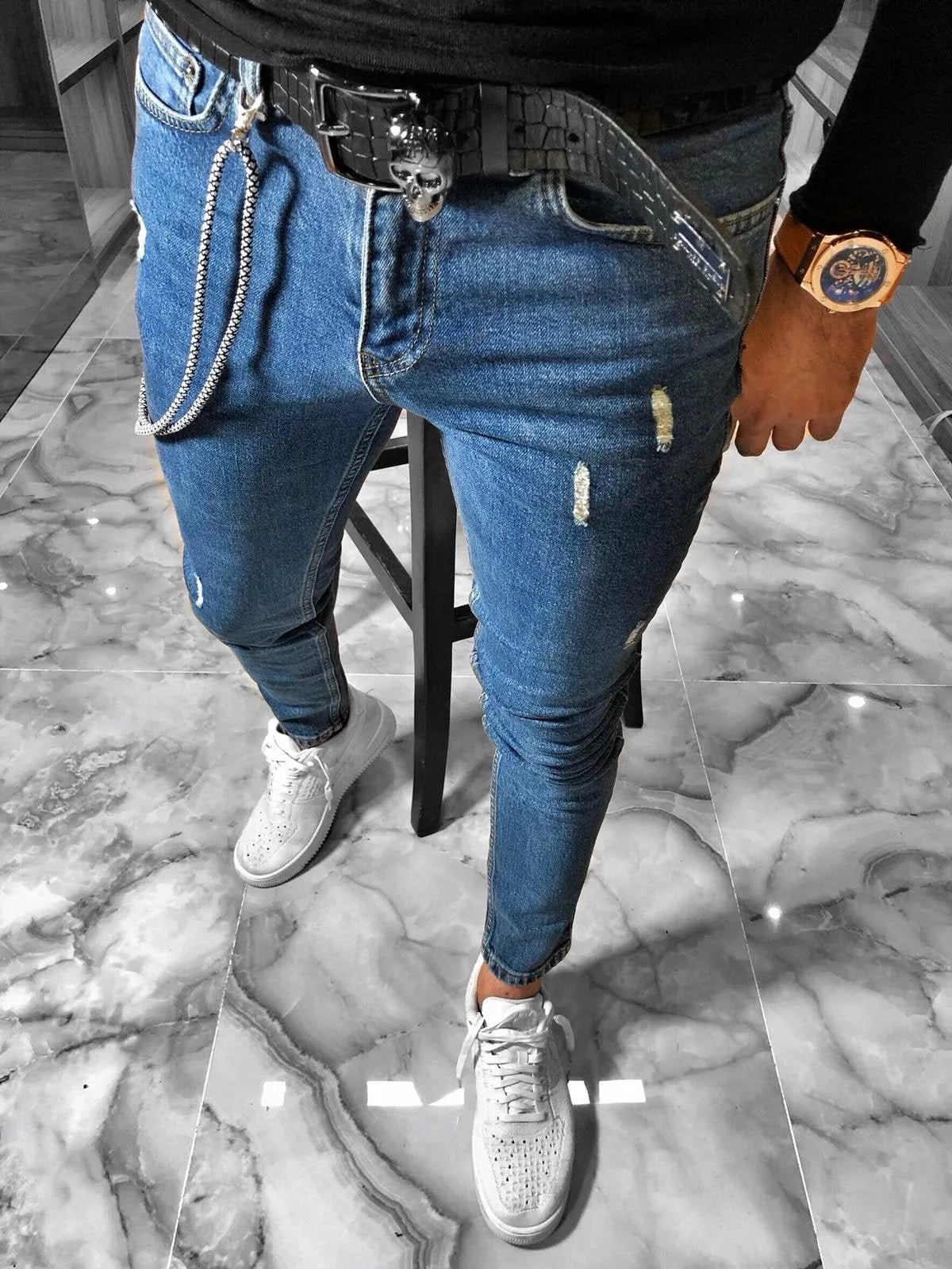 Blue Distressed Ultra Skinny Fit Denim S234 Streetwear Jeans