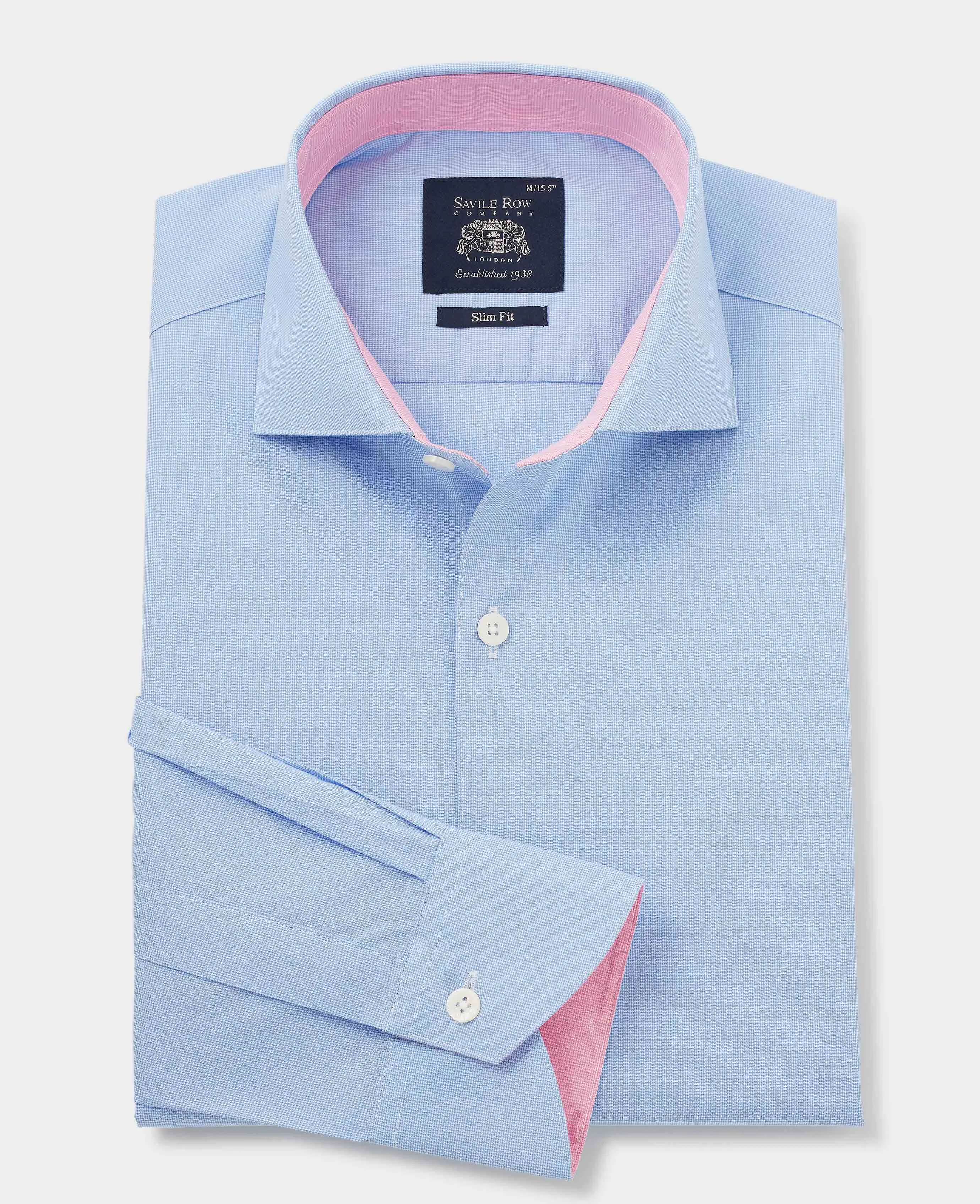 Blue Dobby Slim Fit Smart-Casual Shirt - Single Cuff