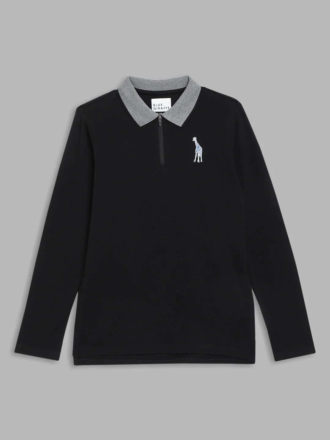 Blue Giraffe Boys Black Solid Polo TShirt