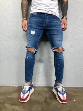 Blue Ripped Jeans Slim Fit Jeans BL478 Streetwear Mens Jeans