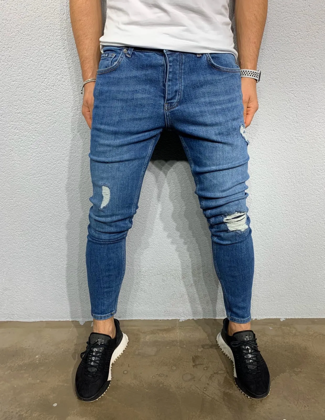 Blue Ripped Skinny Fit Jeans  BI-044 Streetwear Jeans