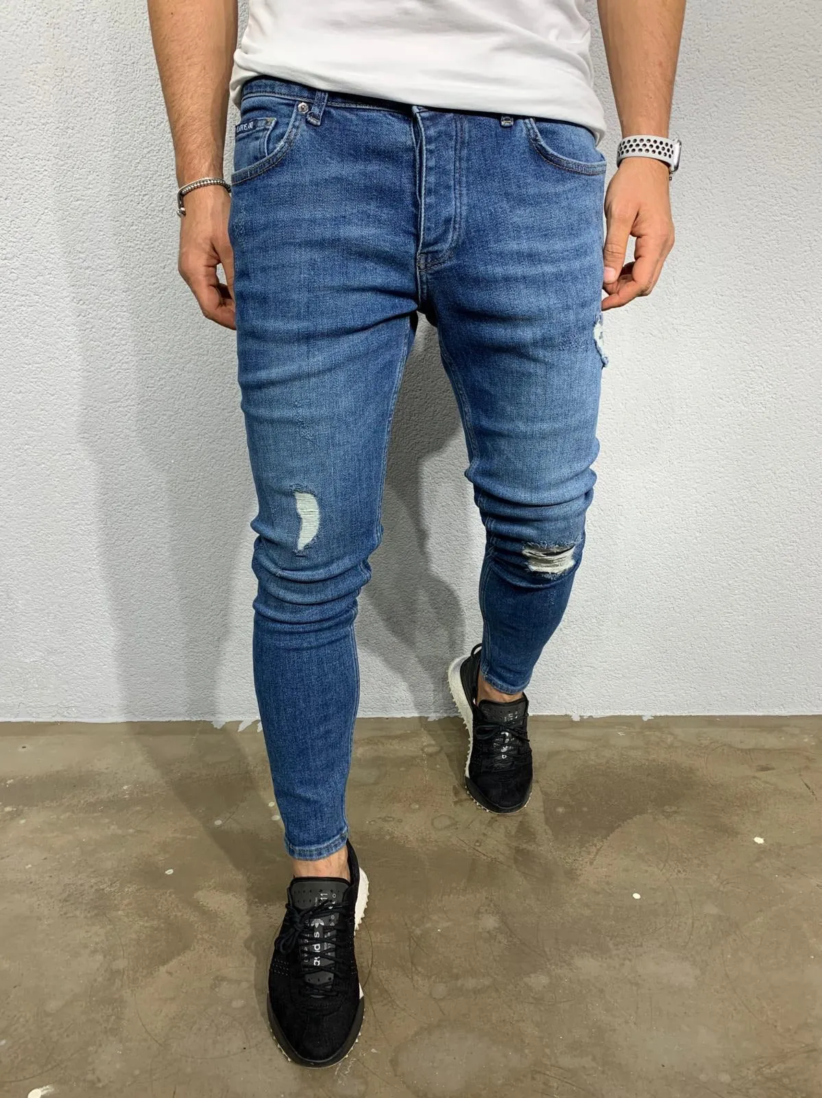 Blue Ripped Skinny Fit Jeans  BI-044 Streetwear Jeans