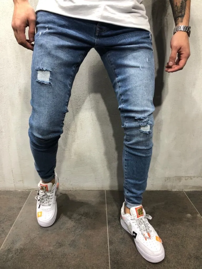 Blue Ripped Skinny Jeans AY609 Streetwear Jeans