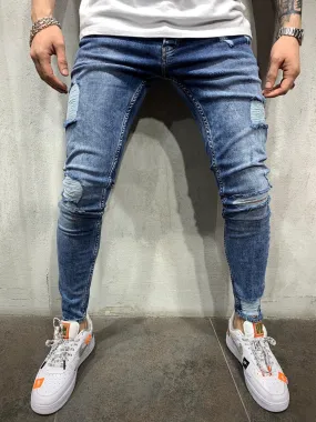 Blue Side Ripped Jeans Slim Fit Mens Jeans AY512 Streetwear Mens Jeans