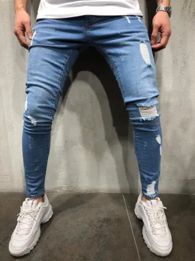 Blue Washed Distressed Ultra Skinny Fit Denim AY305 Streetwear Jeans