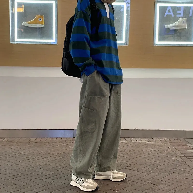 BONSIR   -  Casual Pants Men Oversized Loose Cargo Pants Streetwear Japanese Style Harajuku Drawstring Hombre Tooling Trousers