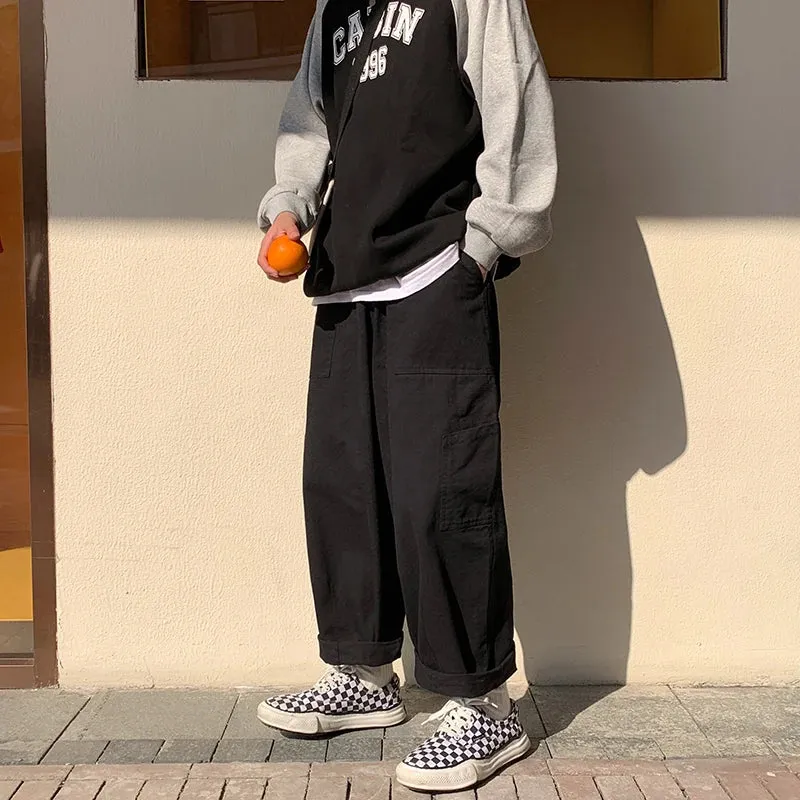 BONSIR   -  Casual Pants Men Oversized Loose Cargo Pants Streetwear Japanese Style Harajuku Drawstring Hombre Tooling Trousers