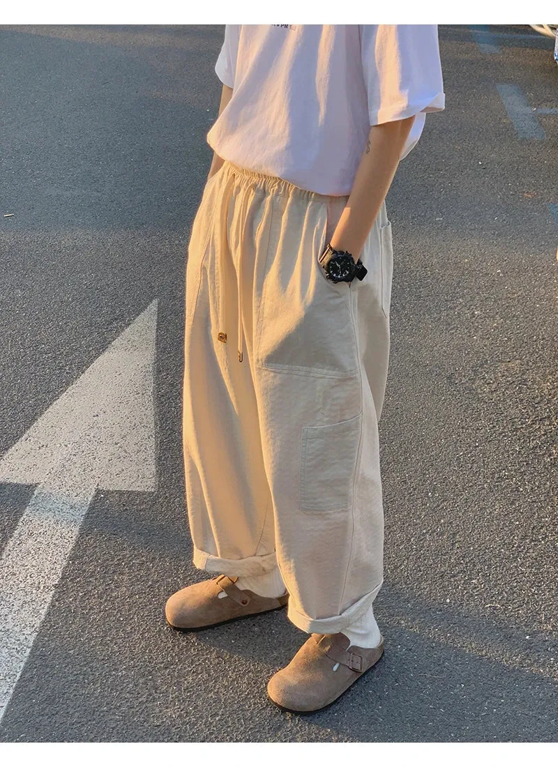 BONSIR   -  Casual Pants Men Oversized Loose Cargo Pants Streetwear Japanese Style Harajuku Drawstring Hombre Tooling Trousers