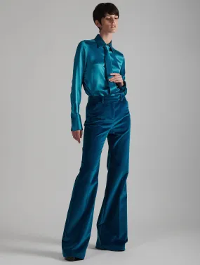 Bootleg suit trousers in blue velvet