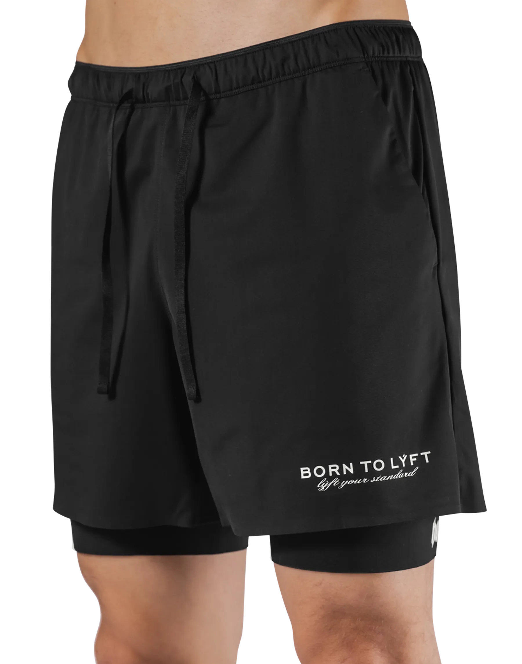 Born To LÝFT Stretch Layered Shorts - Black