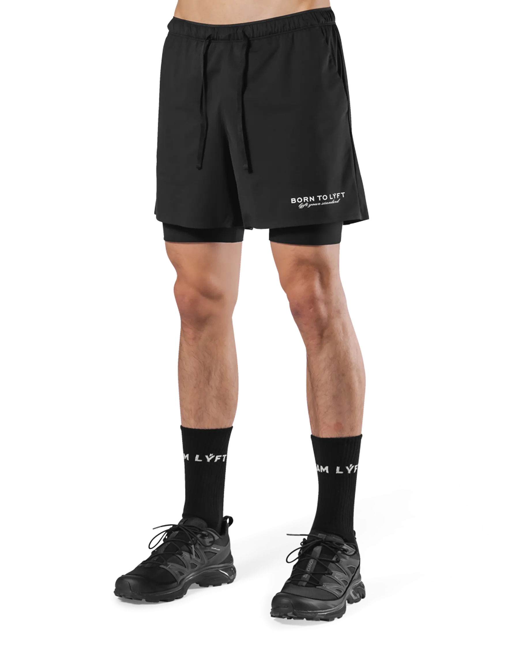 Born To LÝFT Stretch Layered Shorts - Black