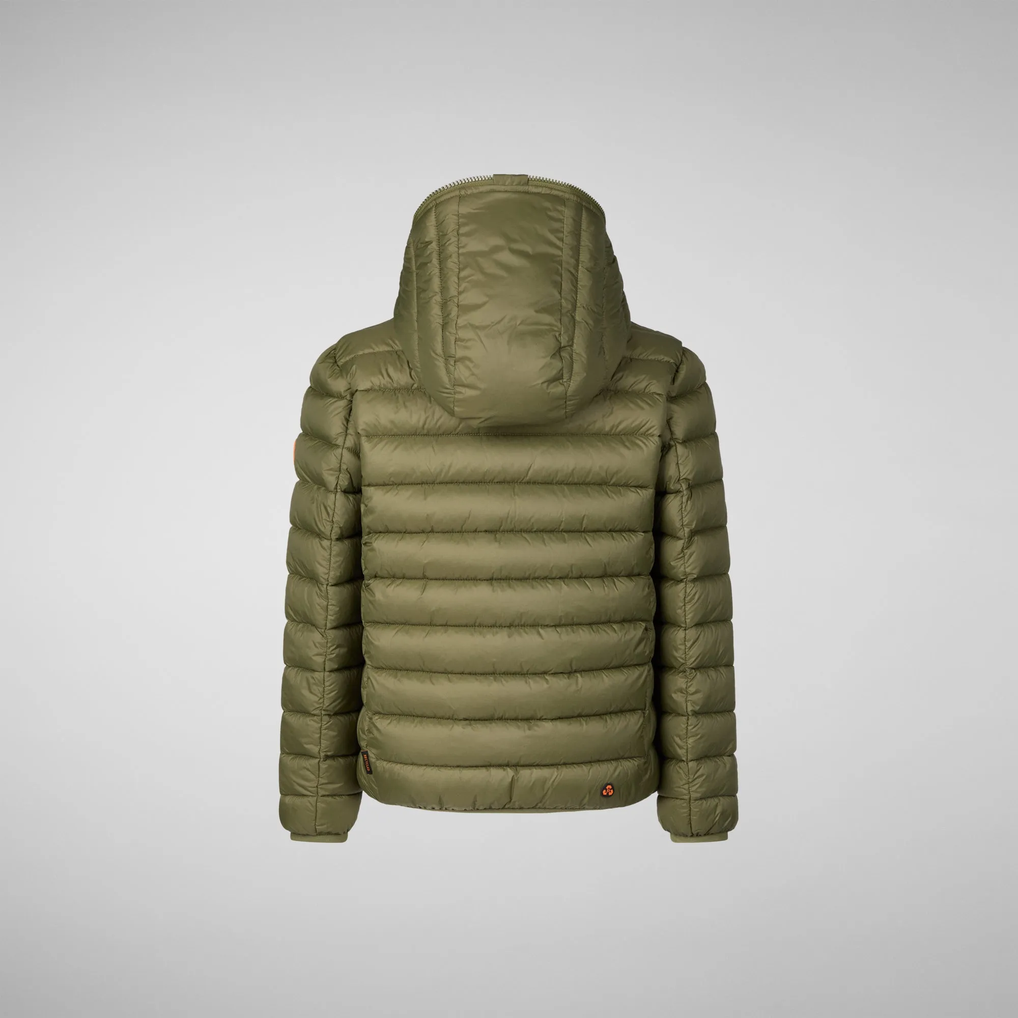 Boys' animal free puffer jacket with teddy linin Finnegan in dusty olive