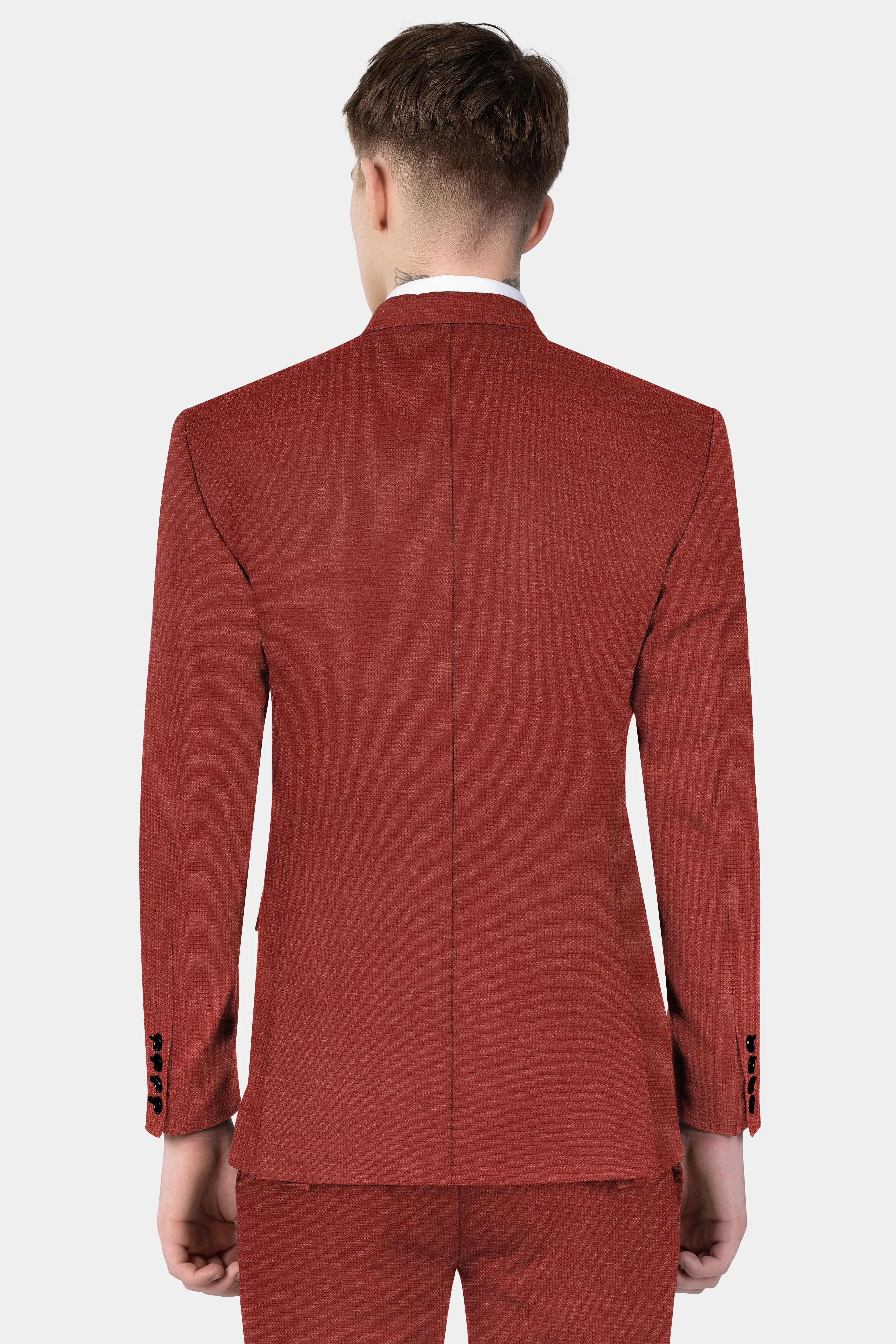 Brick Red Textured Single Breasted Blazer