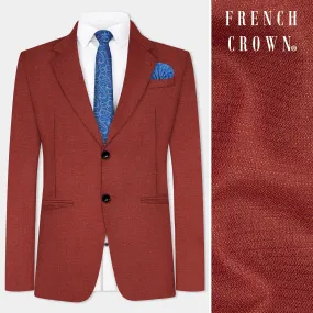 Brick Red Textured Single Breasted Blazer