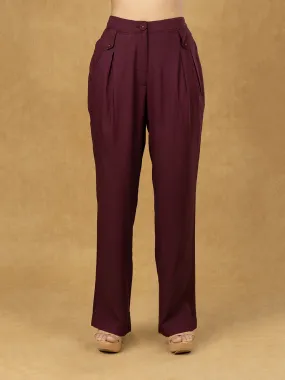 Burgundy Inverted Pleats High Waist  Trouser