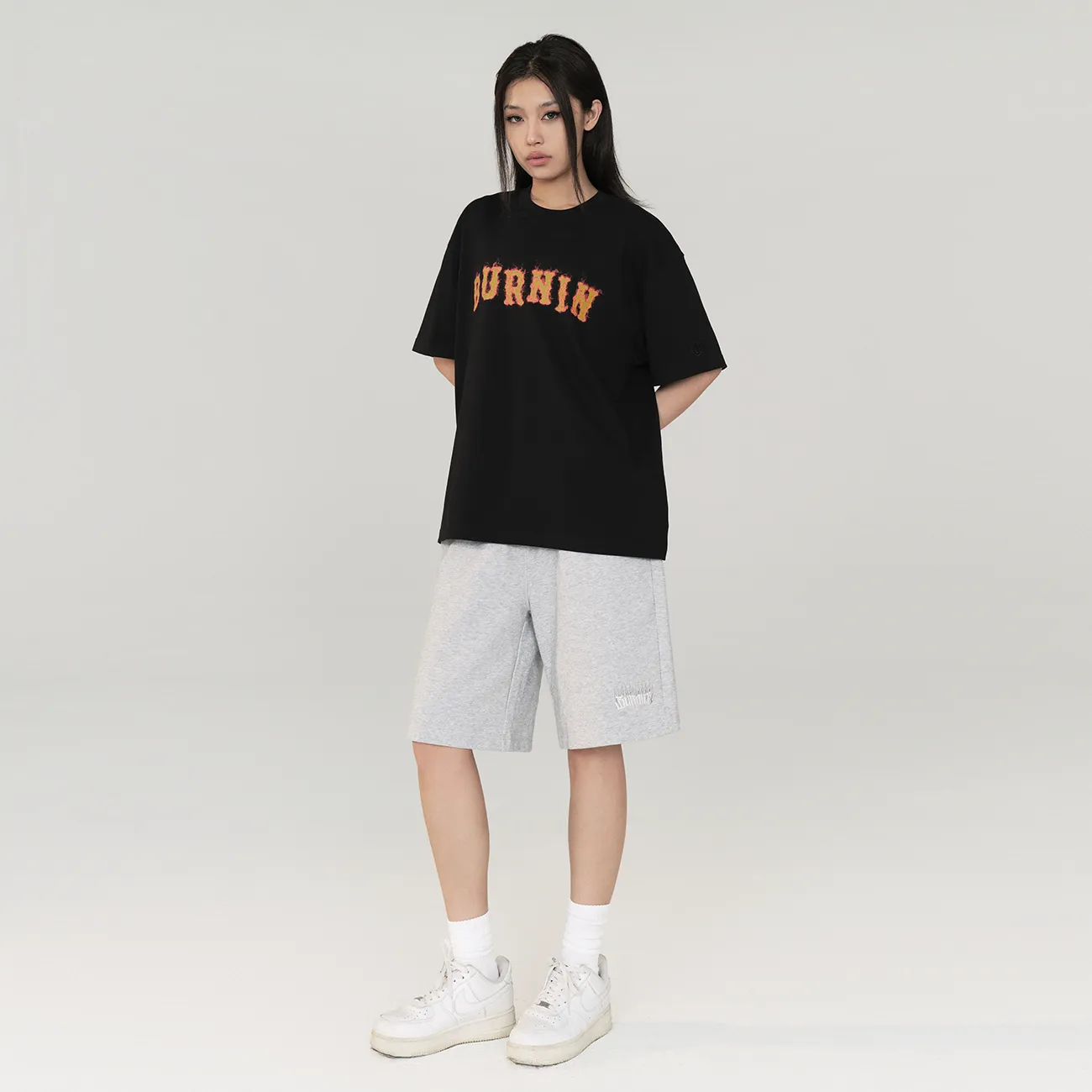 BURNIN*Spark Flame Lava Letter Print Short Sleeve T-shirt