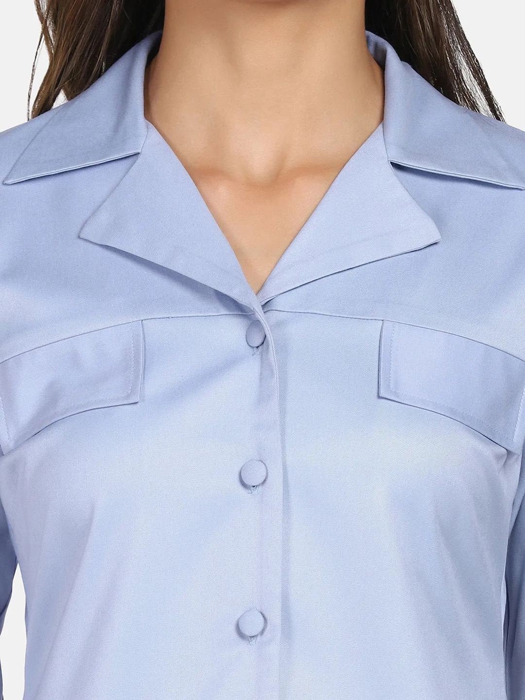 Business Formal Stretch Button Down Dress - Light Blue