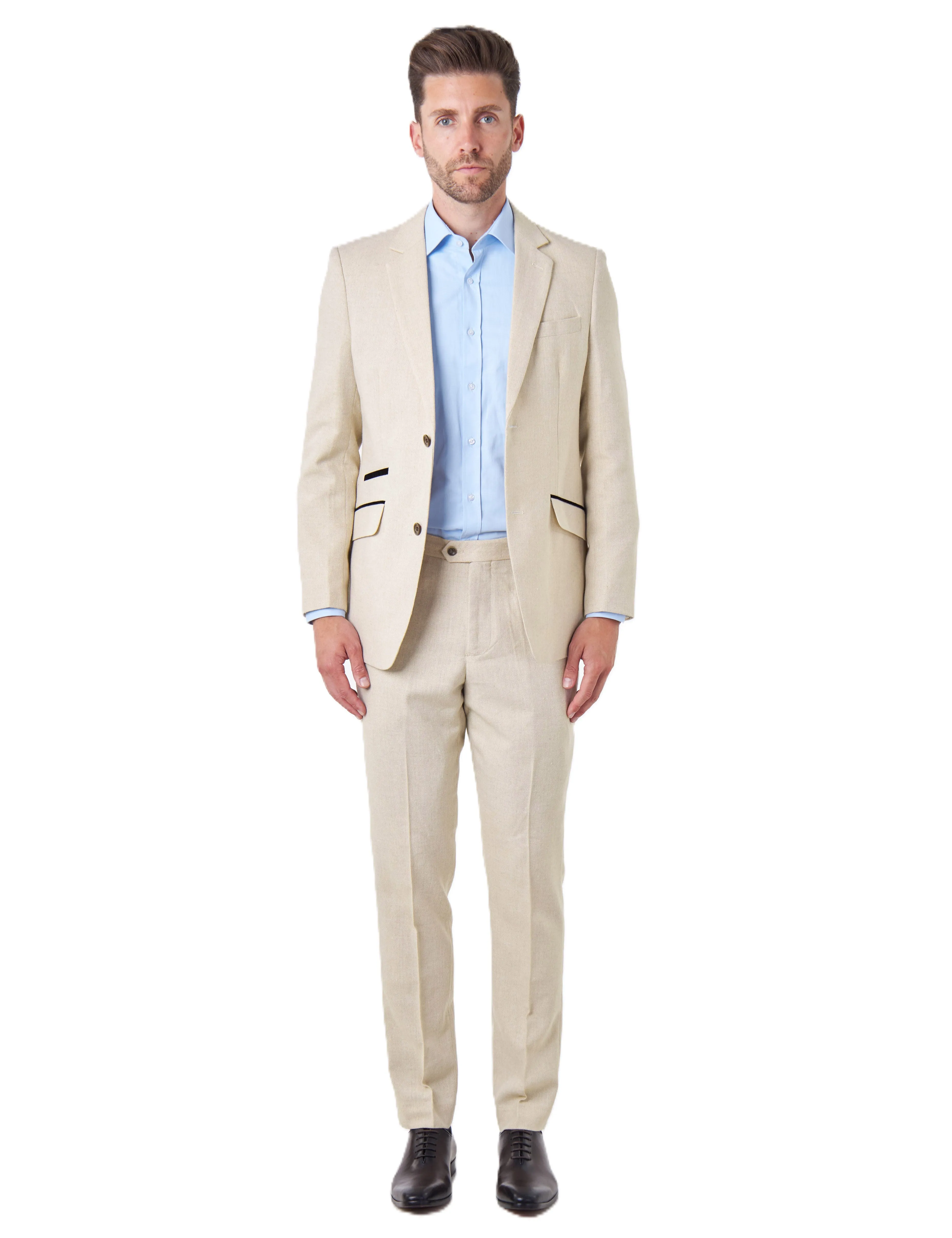 CALIX – Cream Herringbone Tailored 2 Piece Suit