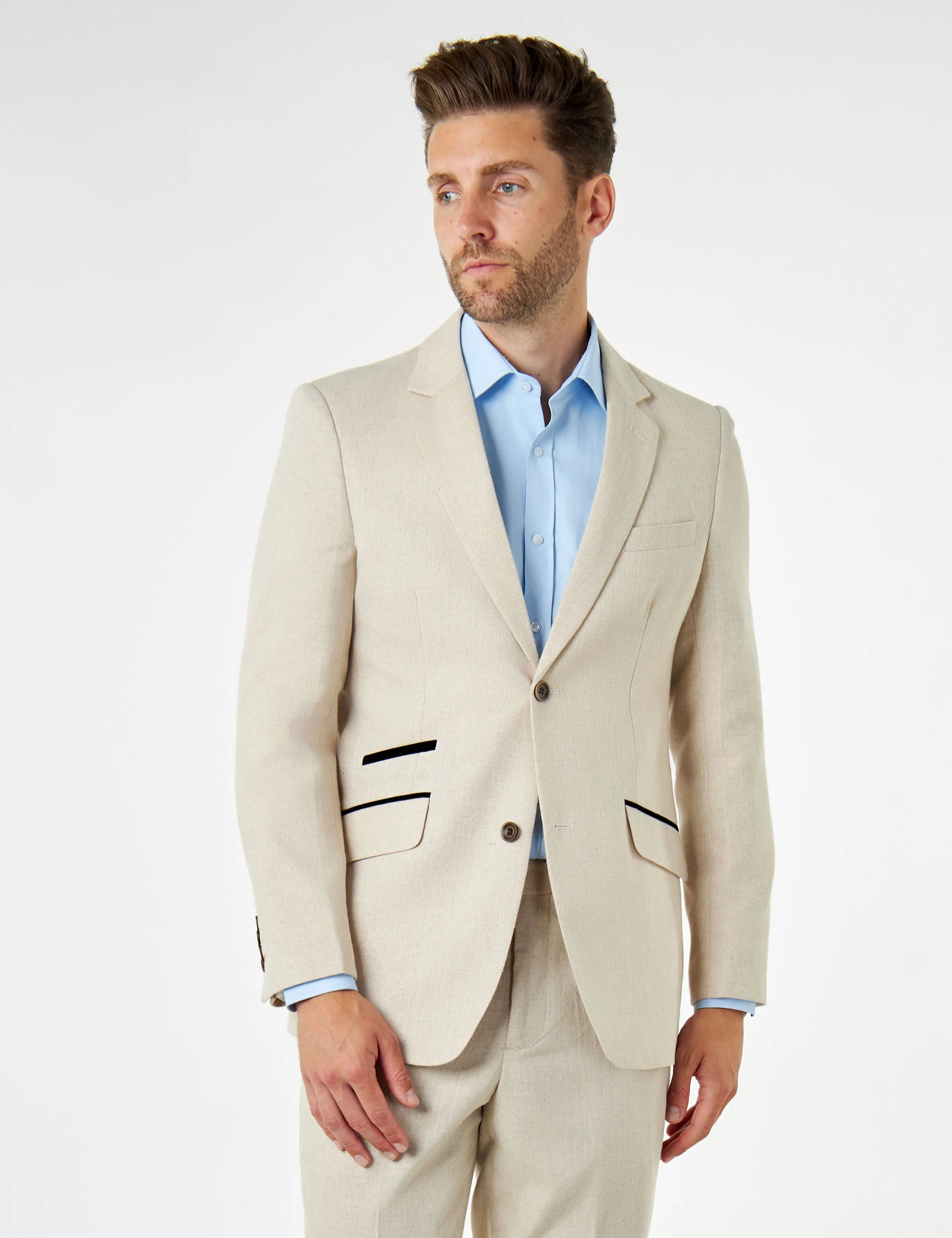 CALIX – Cream Herringbone Tailored 2 Piece Suit