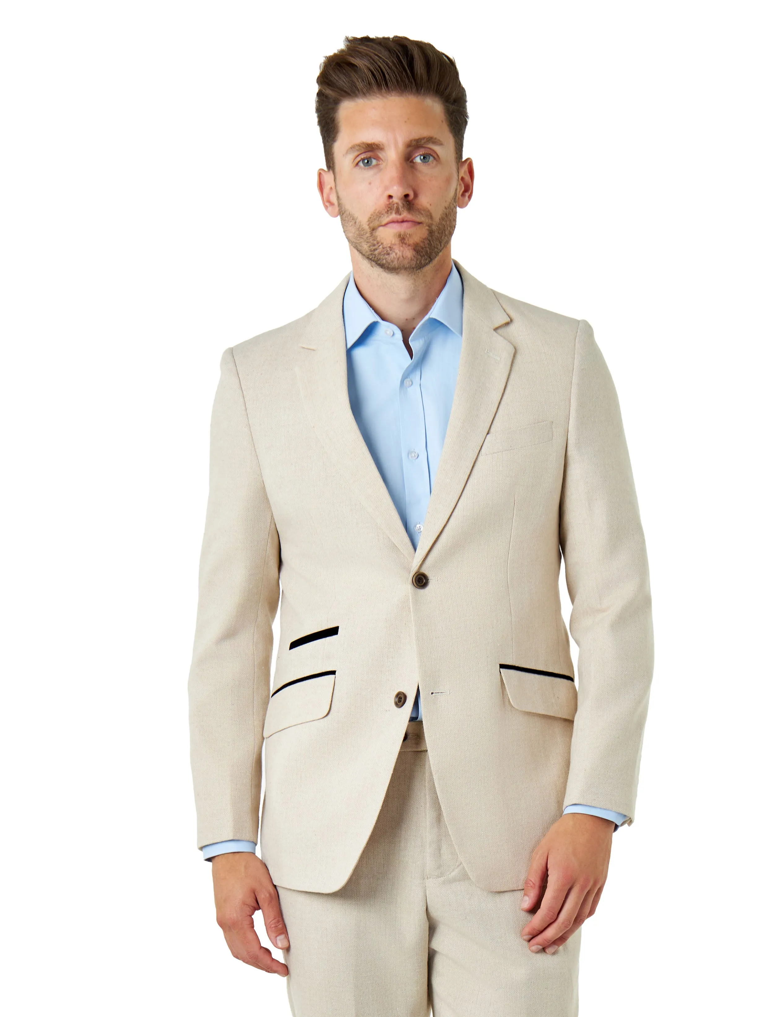 CALIX – Cream Herringbone Tailored 2 Piece Suit