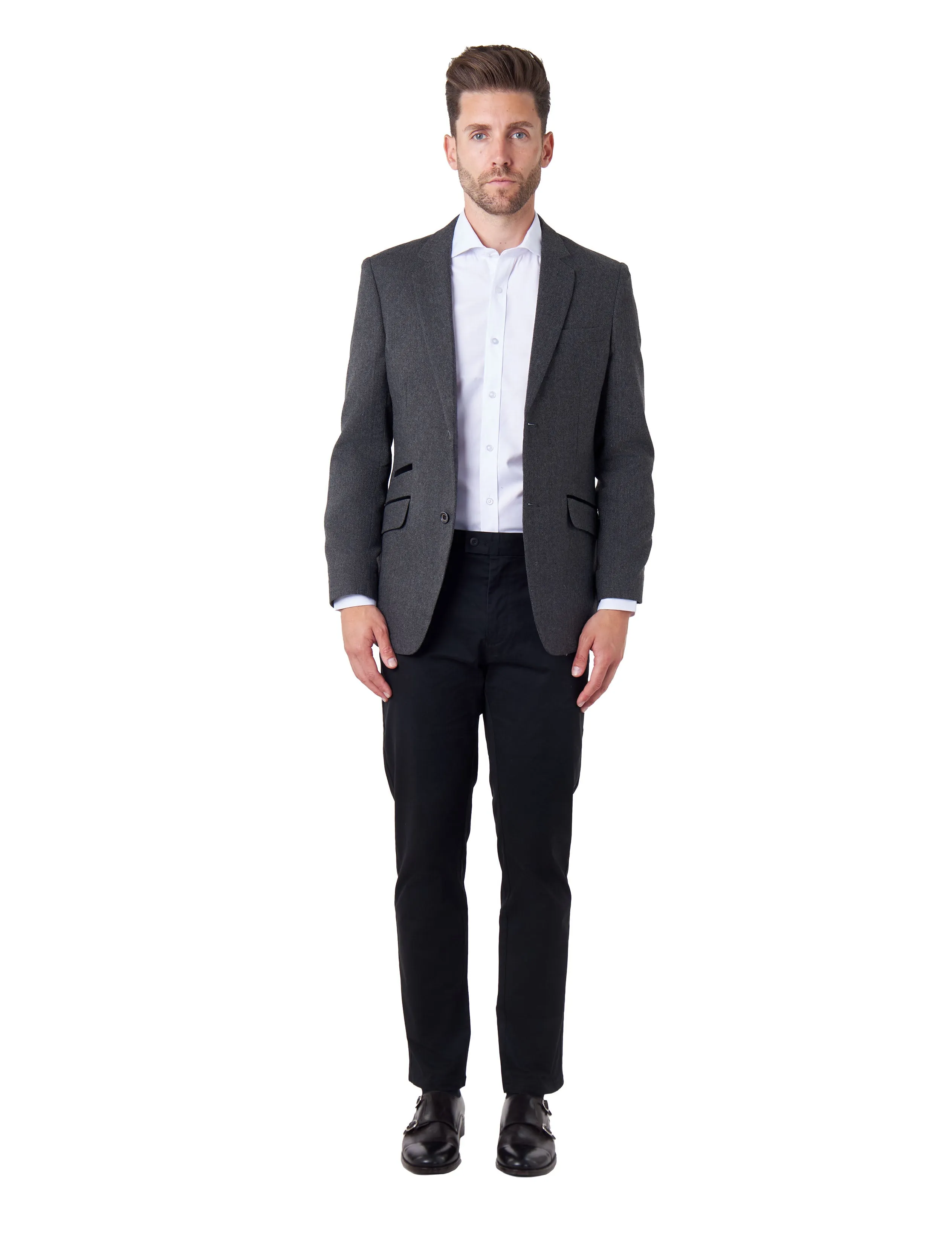 CALIX – Wool Mix Herringbone Tailored Dark Grey Blazer