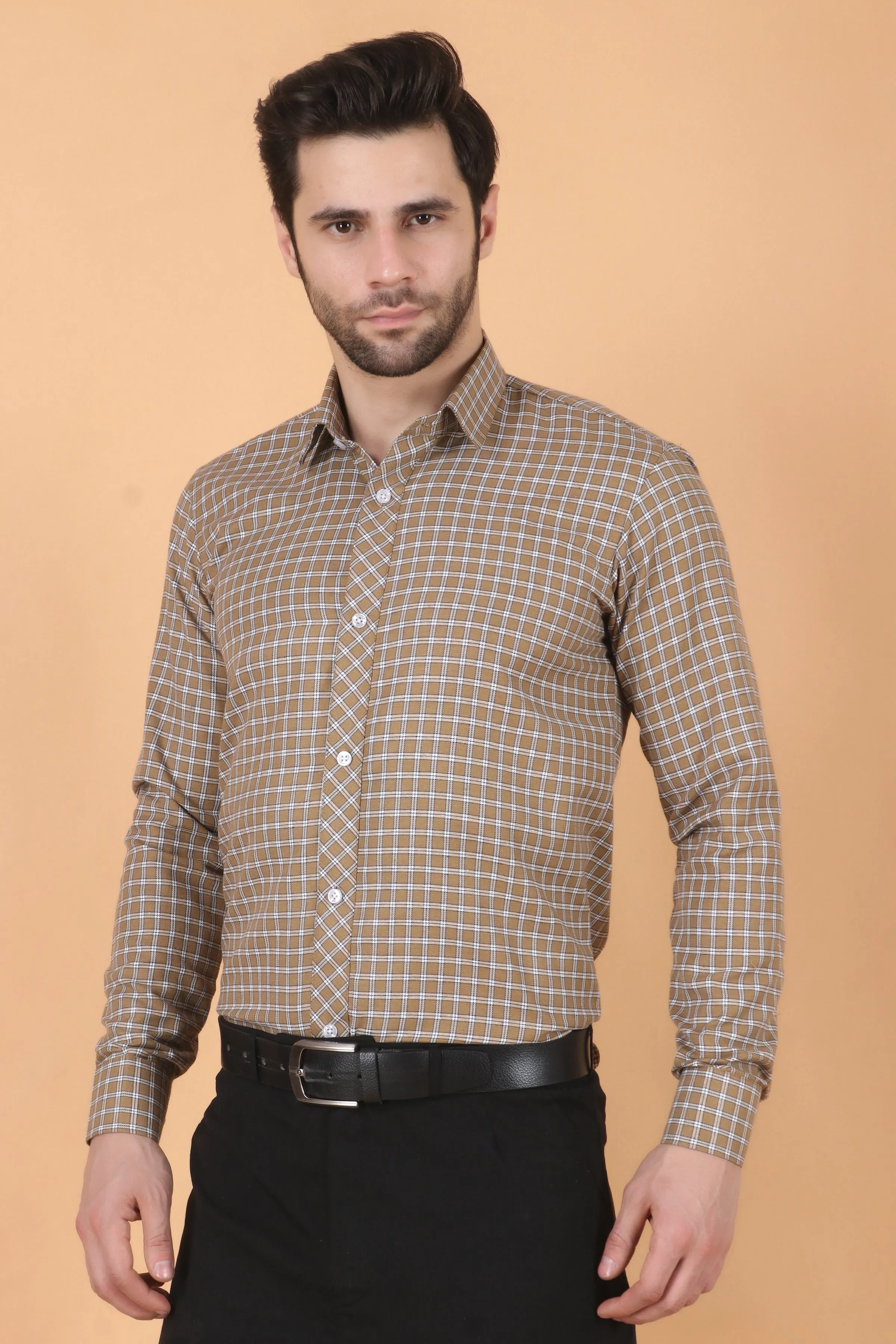 Caramel Checked Woollen Shirt