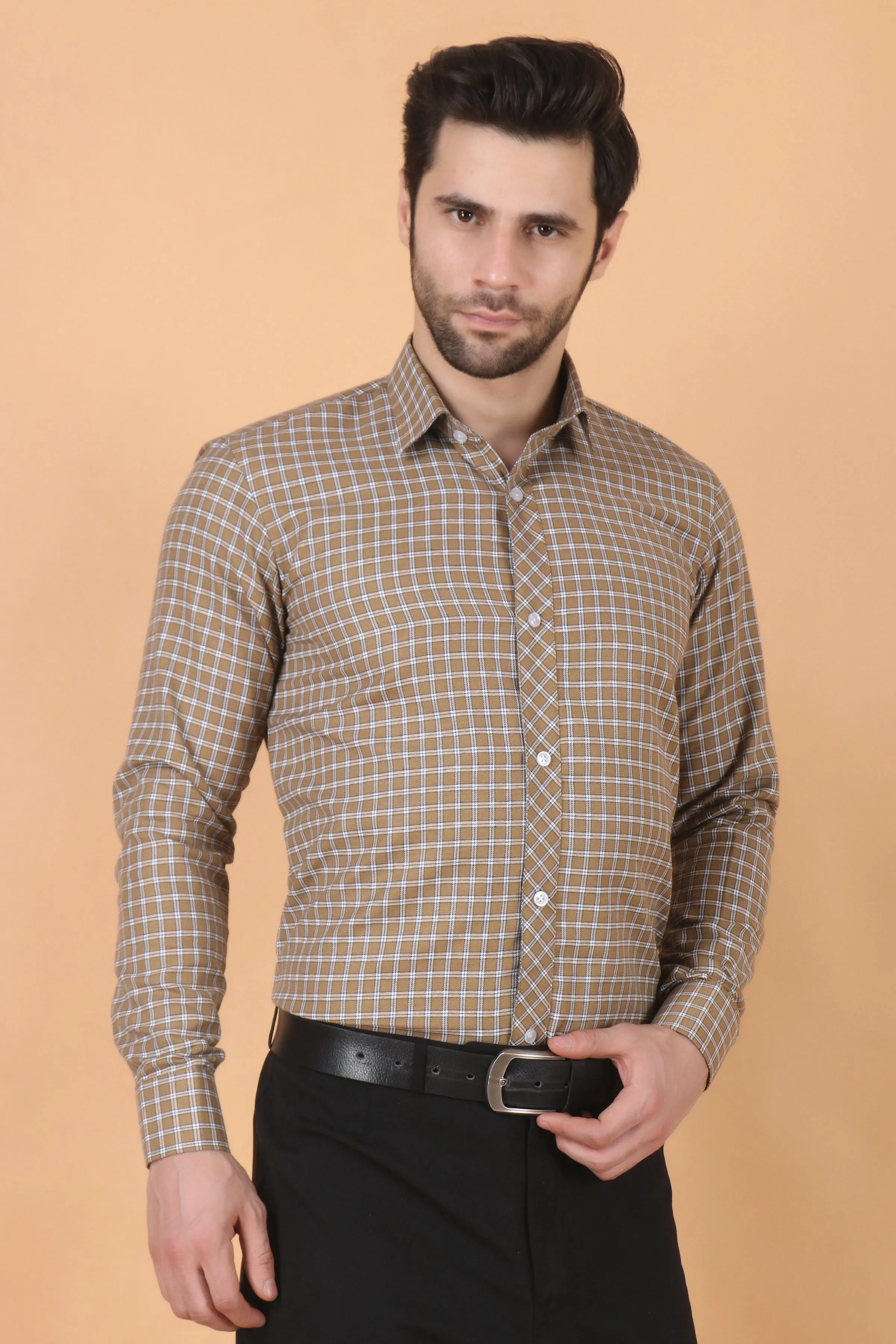 Caramel Checked Woollen Shirt