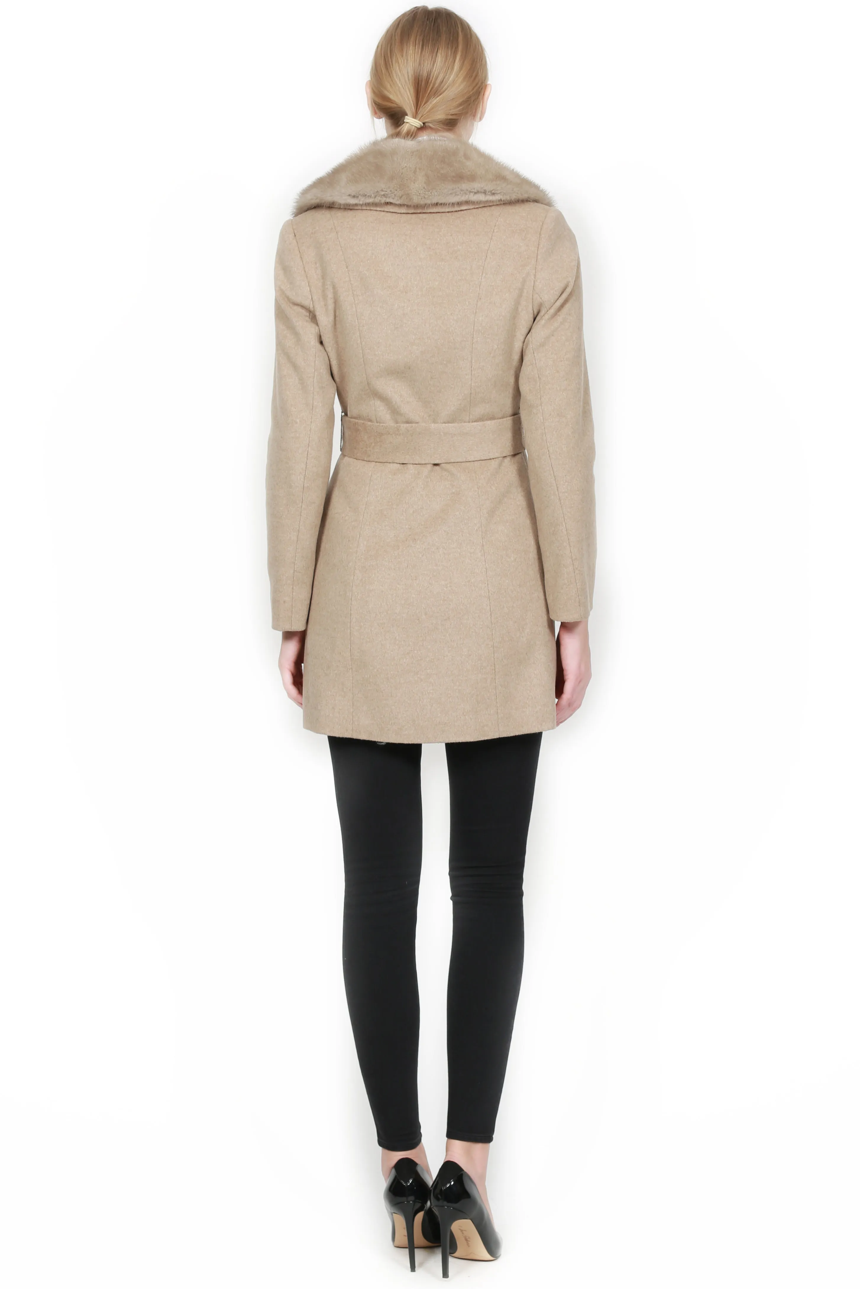 Cashmere Coat with Detachable Mink Collar