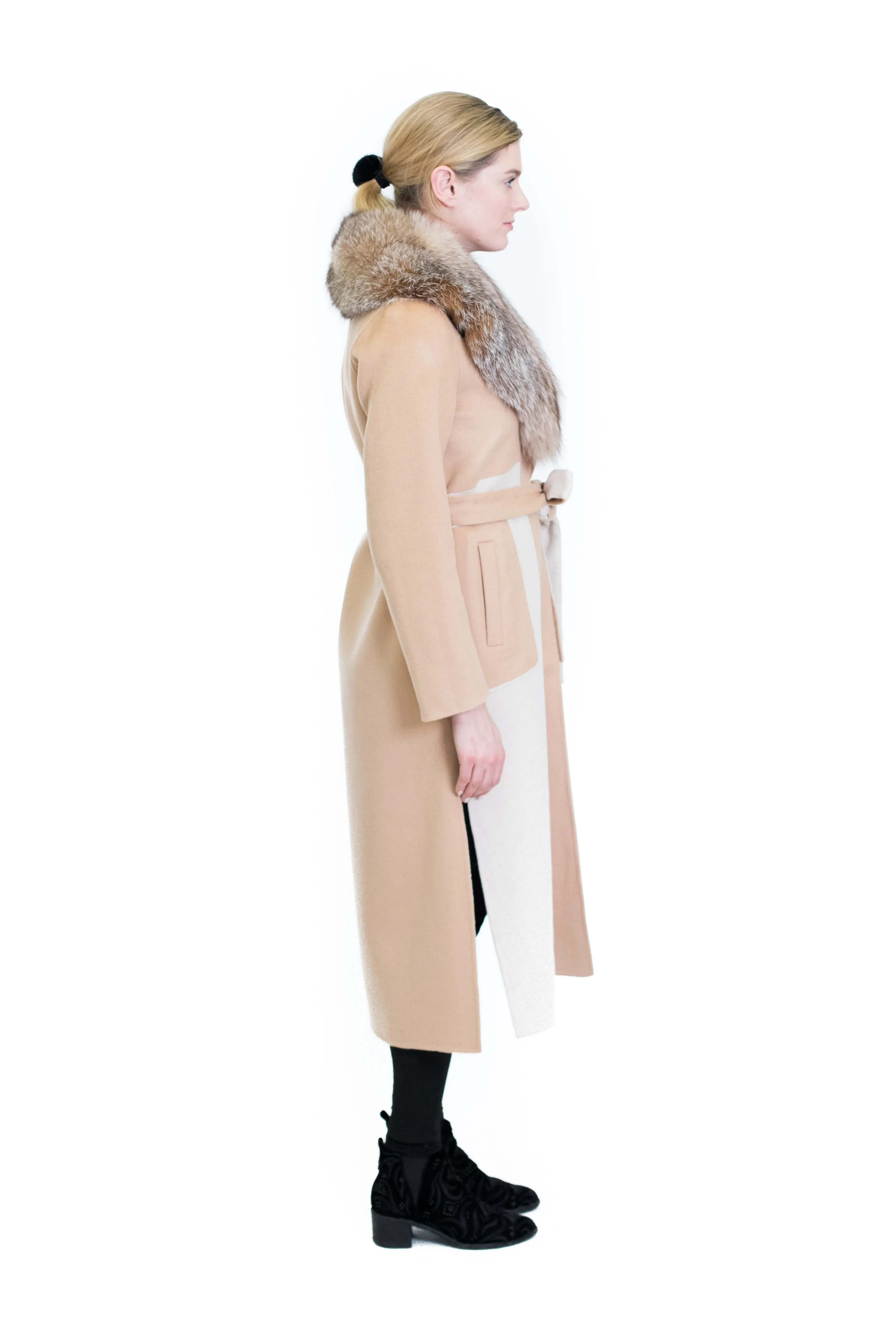 Cashmere Coat with Indigo Fox Collar