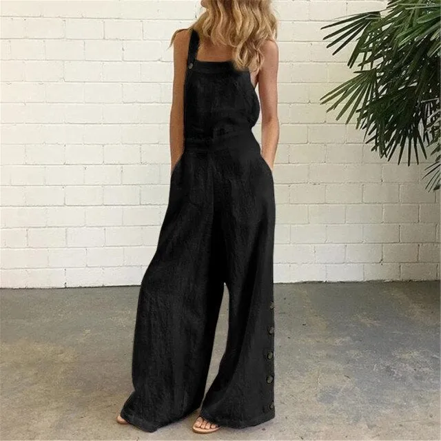 Casual Sleeveless Wide Leg Bib Oversized Rompers