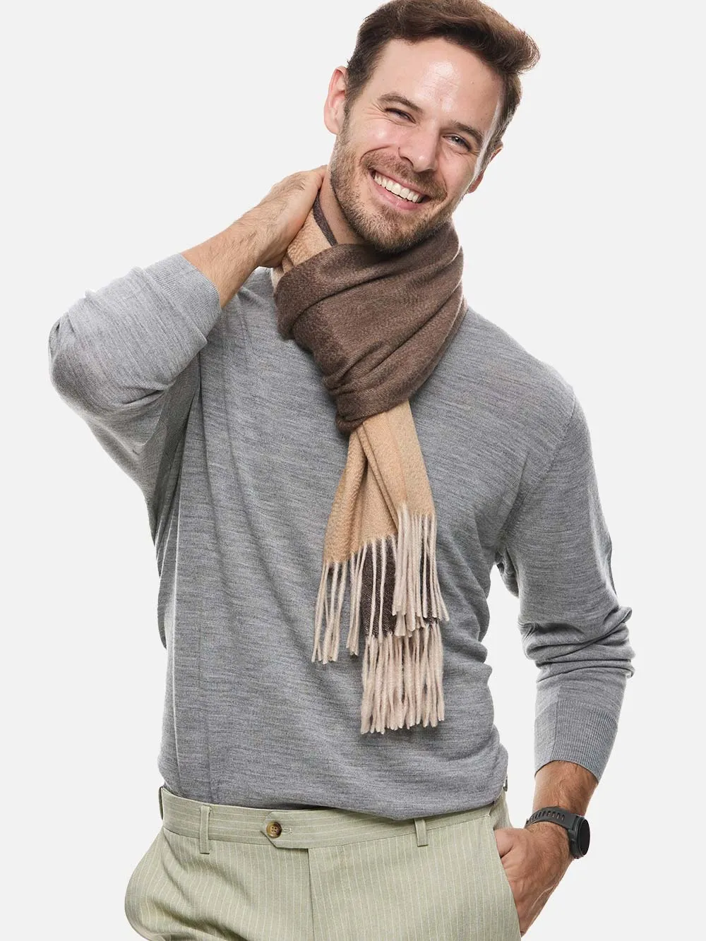 Chocolate Ombre Mens Cashmere Scarf