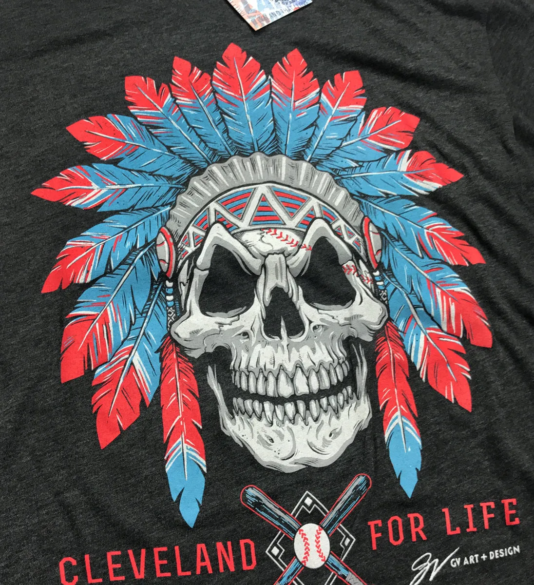 Cleveland Baseball For Life Skull T shirt