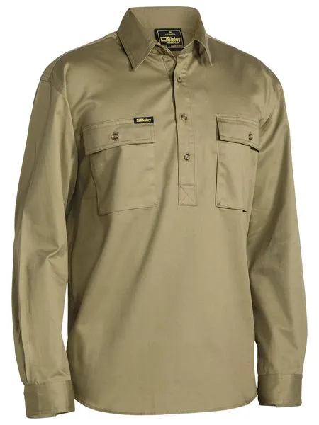 Closed Front Cotton Drill Shirt - Long Sleeve BSC6433