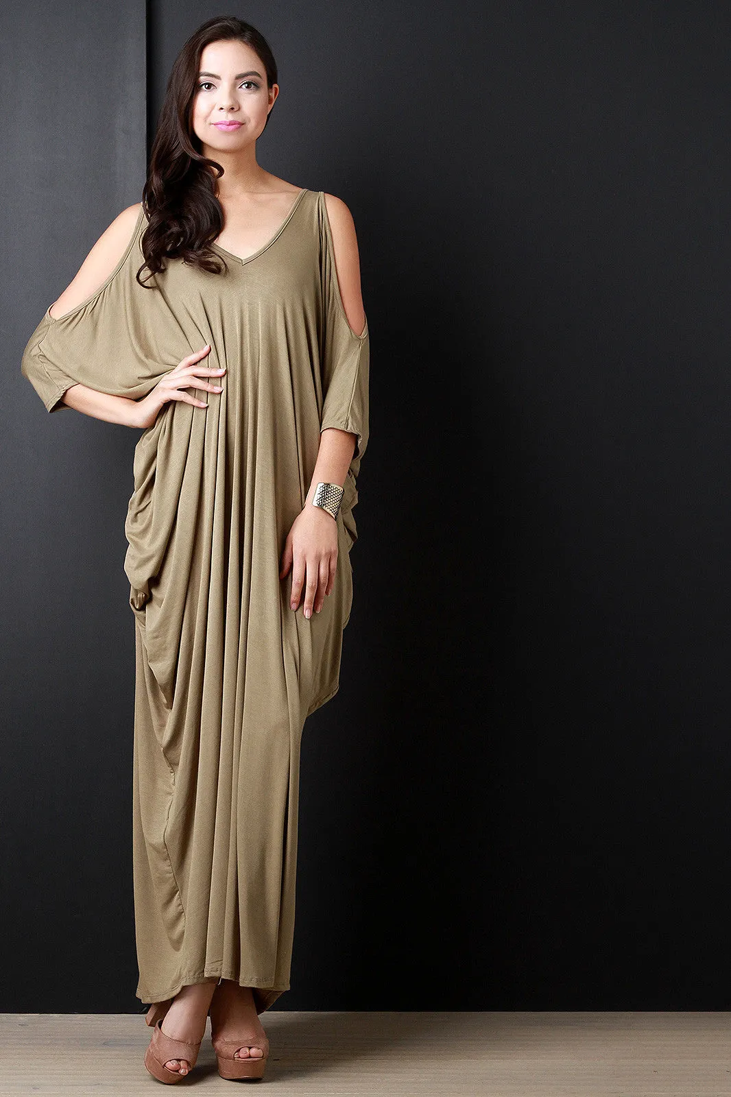 Cold Shoulder Dolman Cocoon Maxi Dress