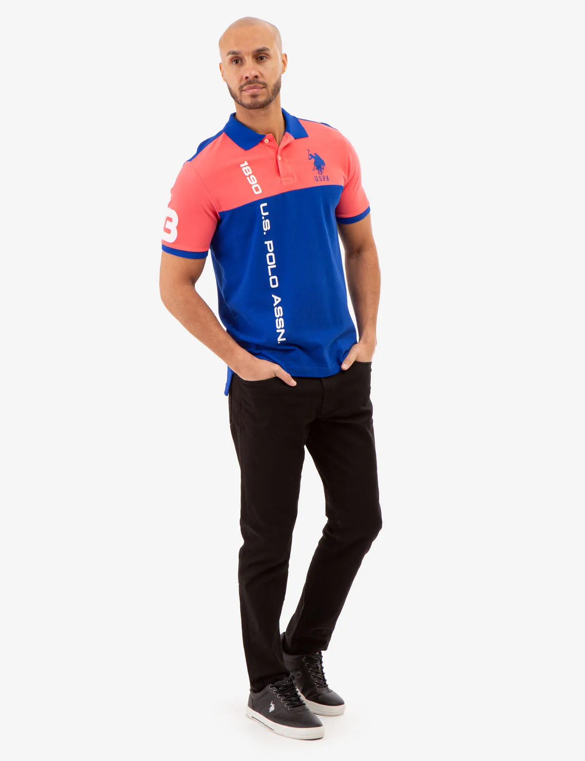 COLORBLOCK PIQUE POLO SHIRT WITH GRAPHIC PRINT