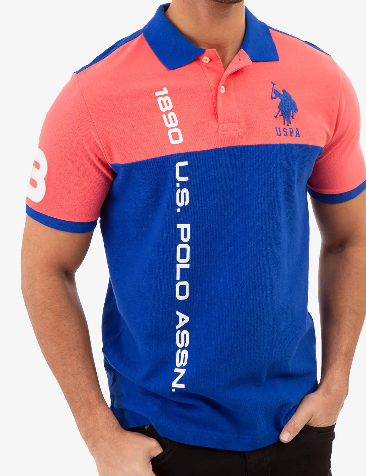 COLORBLOCK PIQUE POLO SHIRT WITH GRAPHIC PRINT