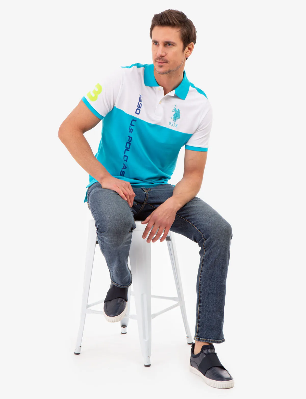 COLORBLOCK PIQUE POLO SHIRT WITH GRAPHIC PRINT