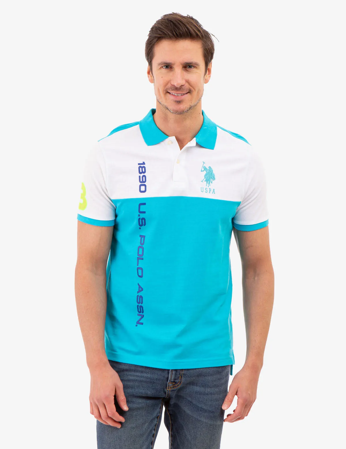 COLORBLOCK PIQUE POLO SHIRT WITH GRAPHIC PRINT