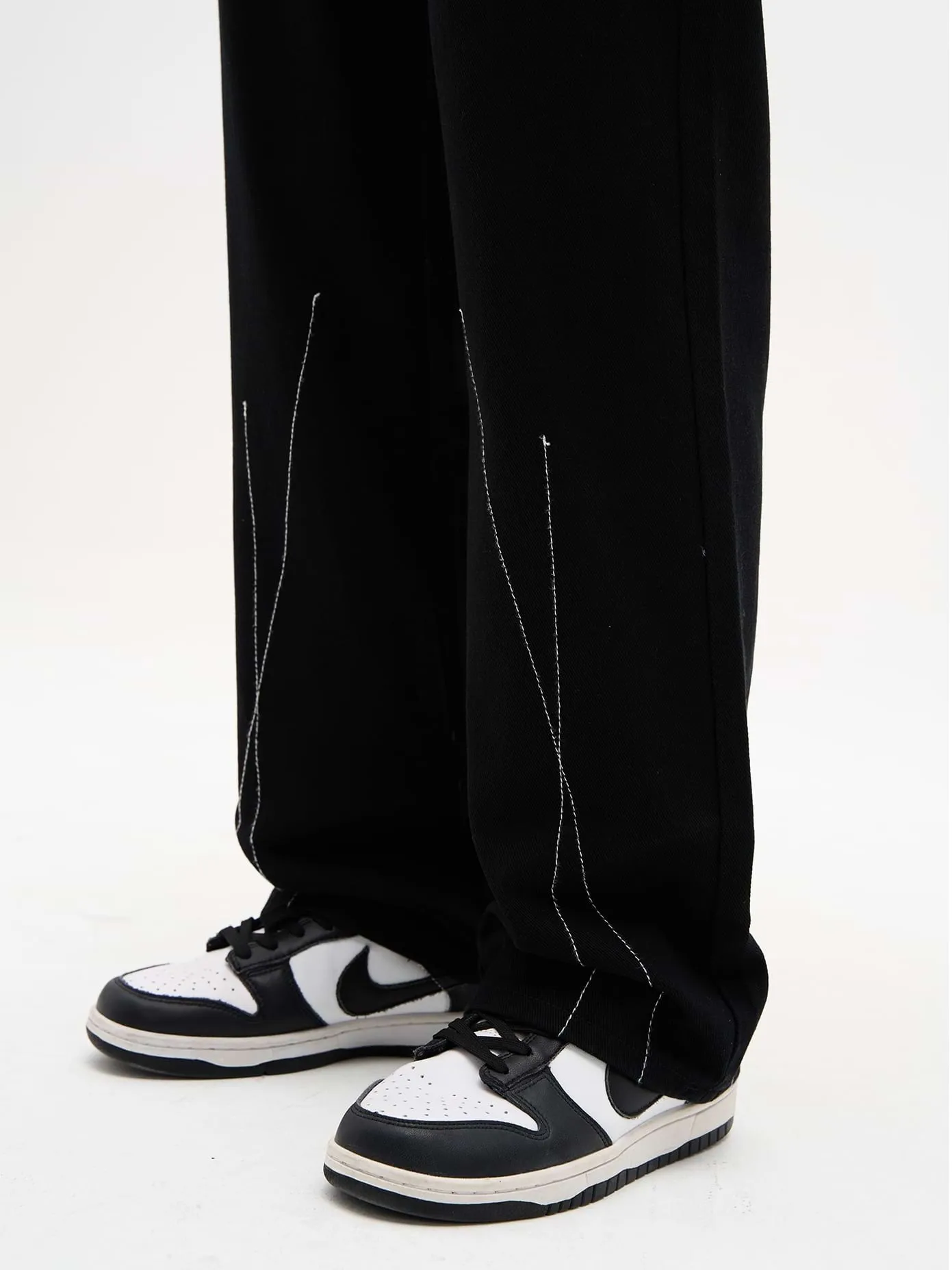 Contrast Stitch Straight Pants